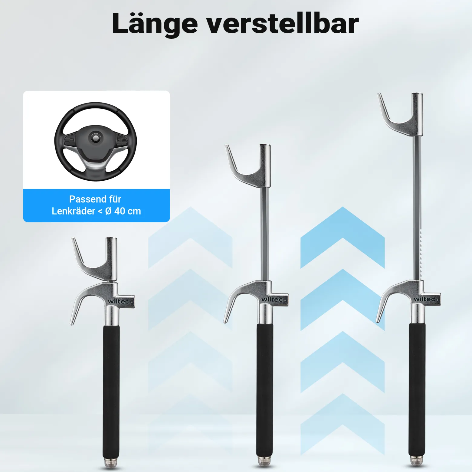 Wiltec Aluminium Lenkradsperre 440 x 120 x 45 mm als Lenkradschloss und Diebstahlsicherung fürs Auto