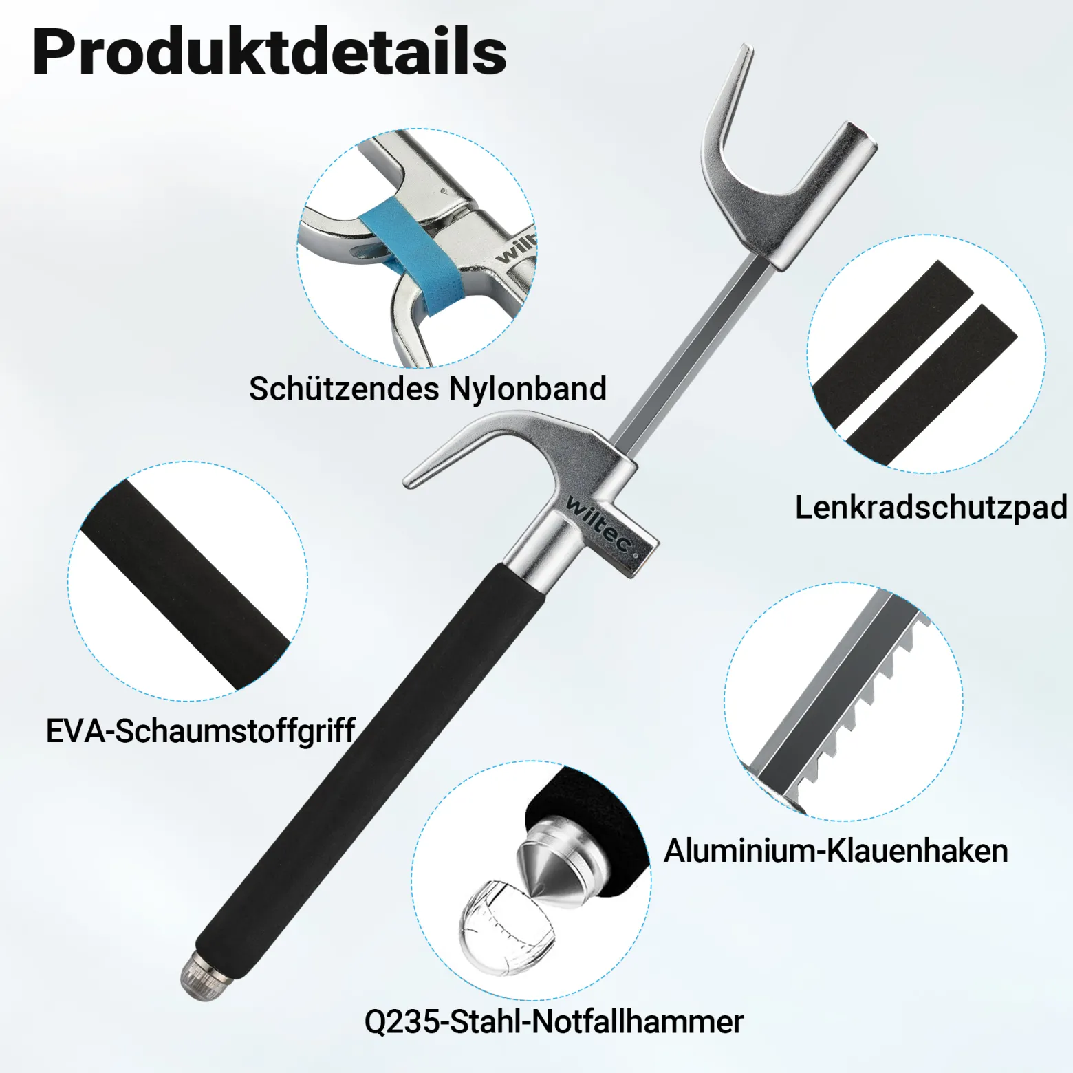 Wiltec Aluminium Lenkradsperre 440 x 120 x 45 mm als Lenkradschloss und Diebstahlsicherung fürs Auto