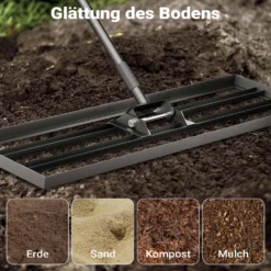 Wiltec Aluminium Rasenrakel 76 x 25,4 cm Mit 2 m Stiel, Unebenheiten Ausgleichen, Leveler Gartengerät Zum Sanden