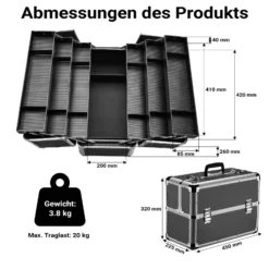 Wiltec Alu Transportkoffer, Aufbewahrungskoffer mit 2 Schlüsseln, Universalkoffer für Werkzeug, Hobby, Arbeit, Mehrzweckkoffer mit Innenaufteilung
