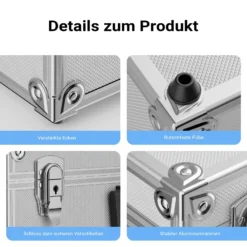 Wiltec Alu Universalkoffer 46x33x15,2 cm, Alubox abschließbar für Aufbewahrung und Transport von Werkzeug, Messgeräten usw., mit Griff und Tragegurt