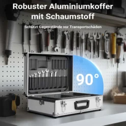 Wiltec Alu Universalkoffer 46x33x15,2 cm, Alubox abschließbar für Aufbewahrung und Transport von Werkzeug, Messgeräten usw., mit Griff und Tragegurt