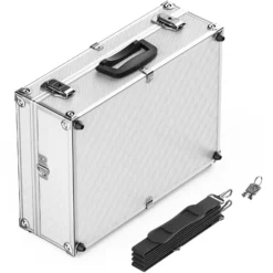 Wiltec Alu Universalkoffer 46x33x15,2 cm, Alubox abschließbar für Aufbewahrung und Transport von Werkzeug, Messgeräten usw., mit Griff und Tragegurt