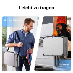 Wiltec Alu Universalkoffer 46x33x15,2 cm, Alubox abschließbar für Aufbewahrung und Transport von Werkzeug, Messgeräten usw., mit Griff und Tragegurt