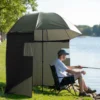 Wiltec Angelschirm 250cm mit Seitenwand und zwei Sichtfenstern Schirmzelt als Windschutz beim Angeln Regenschirm Angel Schirm Zelt Sonnenschirm
