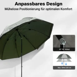 Wiltec Angelschirm 250cm mit Seitenwand und zwei Sichtfenstern Schirmzelt als Windschutz beim Angeln Regenschirm Angel Schirm Zelt Sonnenschirm