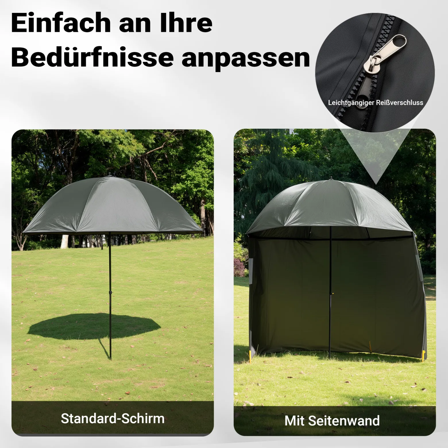Wiltec Angelschirm 250cm mit Seitenwand und zwei Sichtfenstern Schirmzelt als Windschutz beim Angeln Regenschirm Angel Schirm Zelt Sonnenschirm