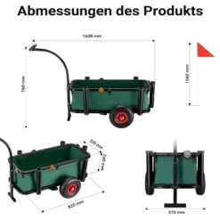 Wiltec Angelwagen mit Tasche, Angel Trolley bis 50 kg, Transportkarre mit 60 l Volumen, Bollerwagen mit Luftreifen, Transportwagen aus Stahl, auch als Lastenanhänger fürs Fahrrad