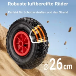 Wiltec Angelwagen mit Tasche, Angel Trolley bis 50 kg, Transportkarre mit 60 l Volumen, Bollerwagen mit Luftreifen, Transportwagen aus Stahl, auch als Lastenanhänger fürs Fahrrad