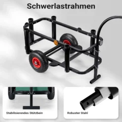 Wiltec Angelwagen mit Tasche, Angel Trolley bis 50 kg, Transportkarre mit 60 l Volumen, Bollerwagen mit Luftreifen, Transportwagen aus Stahl, auch als Lastenanhänger fürs Fahrrad