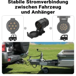 Wiltec Anhänger Adapter 13 auf 7 polig 12V, Kunststoff Adapter für PKW Anhänger, Anhängerkupplung Steckanschluss, Anhängersteckdose