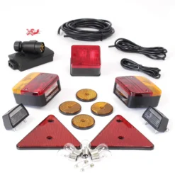 Wiltec Anhängerbeleuchtung Set mit 7-poligem Stecker, Leuchten, Reflektoren und Kabel für Anhänger, Anhängerleuchte mit verschiedenen Funktionen