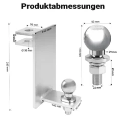 Wiltec Anhängerkupplung + Kupplungskugel 50 mm, Kombikupplung 260 x 140 mm und Kugelkopf bis 3,5 t für Rangierbetrieb