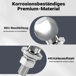 Wiltec Anhängerkupplungskugel 50 mm 3,5 t aus Carbonstahl gerader Kugelkopf 50/22 mm für Anhängerkupplung