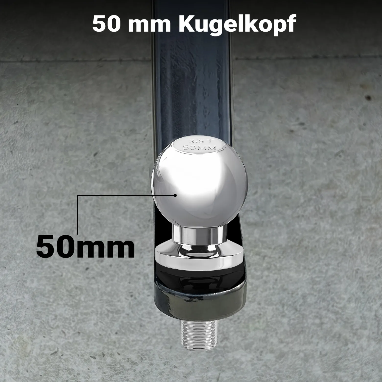 Wiltec Anhängerkupplungskugel 50 mm 3,5 t aus Carbonstahl gerader Kugelkopf 50/22 mm für Anhängerkupplung