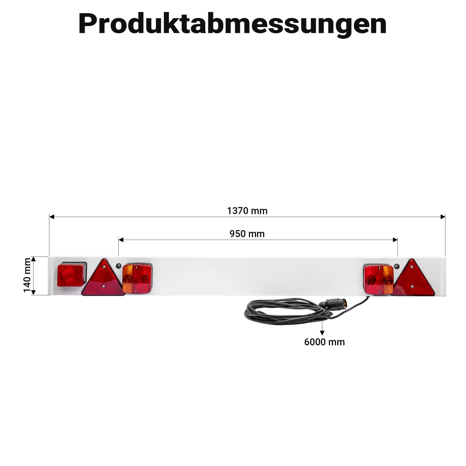 Wiltec Anhänger Lichtleiste 7-polig 12V 137 cm, Anhängerbeleuchtung für PKW und Fahrradträger, Adapter für Anhänger