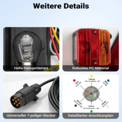 Wiltec Anhänger Lichtleiste 7-polig 12V 137 cm, Anhängerbeleuchtung für PKW und Fahrradträger, Adapter für Anhänger