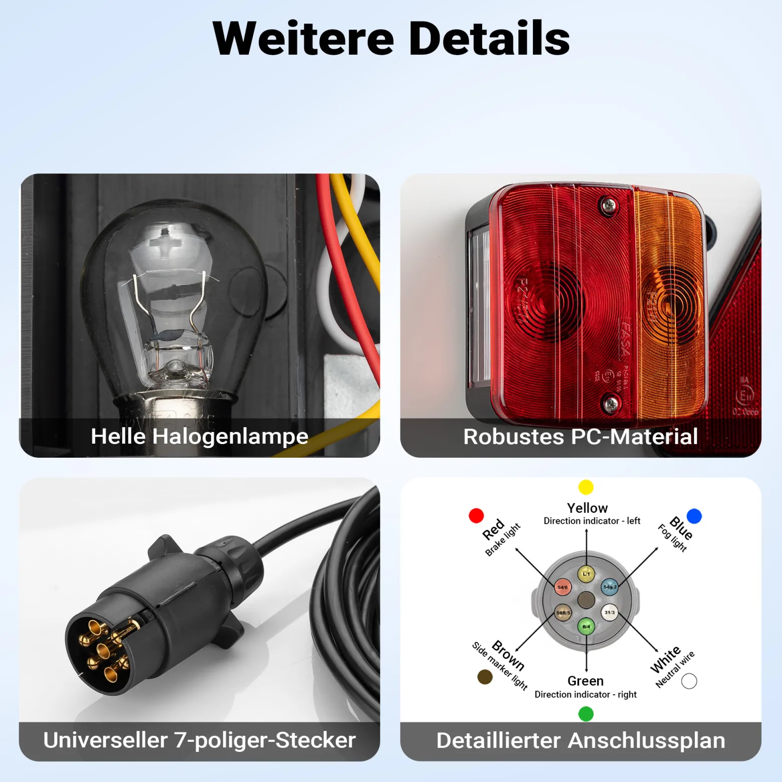 Wiltec Anhänger Lichtleiste 7-polig 12V 137 cm, Anhängerbeleuchtung für PKW und Fahrradträger, Adapter für Anhänger