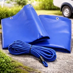 Wiltec Anhängerplane Flachplane inkl. Planenseil 257,5 x 134,5 x 5 cm, wasserfeste und winddichte Schutzplane, Abdeckplane aus PVC