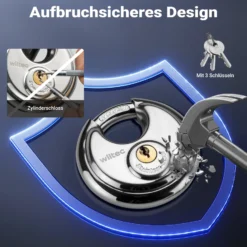 Wiltec Anhängerschloss mit Stecksystem 70 mm Vorhängeschloss, Diebstahlsicherung aus Stahl für Anhänger