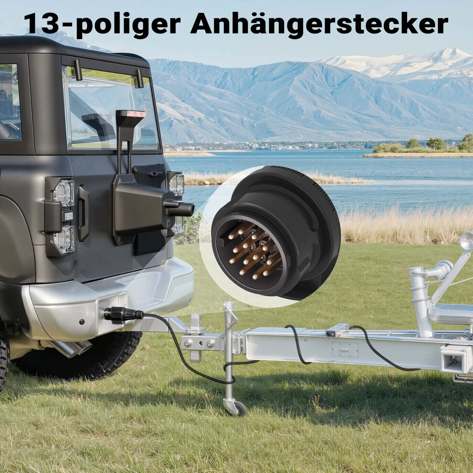 Wiltec Anhänger Stecker 13-polig 12V, Nylon Adapter für PKW Anhänger, Anhängerkupplung Steckanschluss, Anhängersteckdose