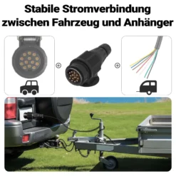 Wiltec Anhänger Stecker 13-polig 12V, Nylon Adapter für PKW Anhänger, Anhängerkupplung Steckanschluss, Anhängersteckdose