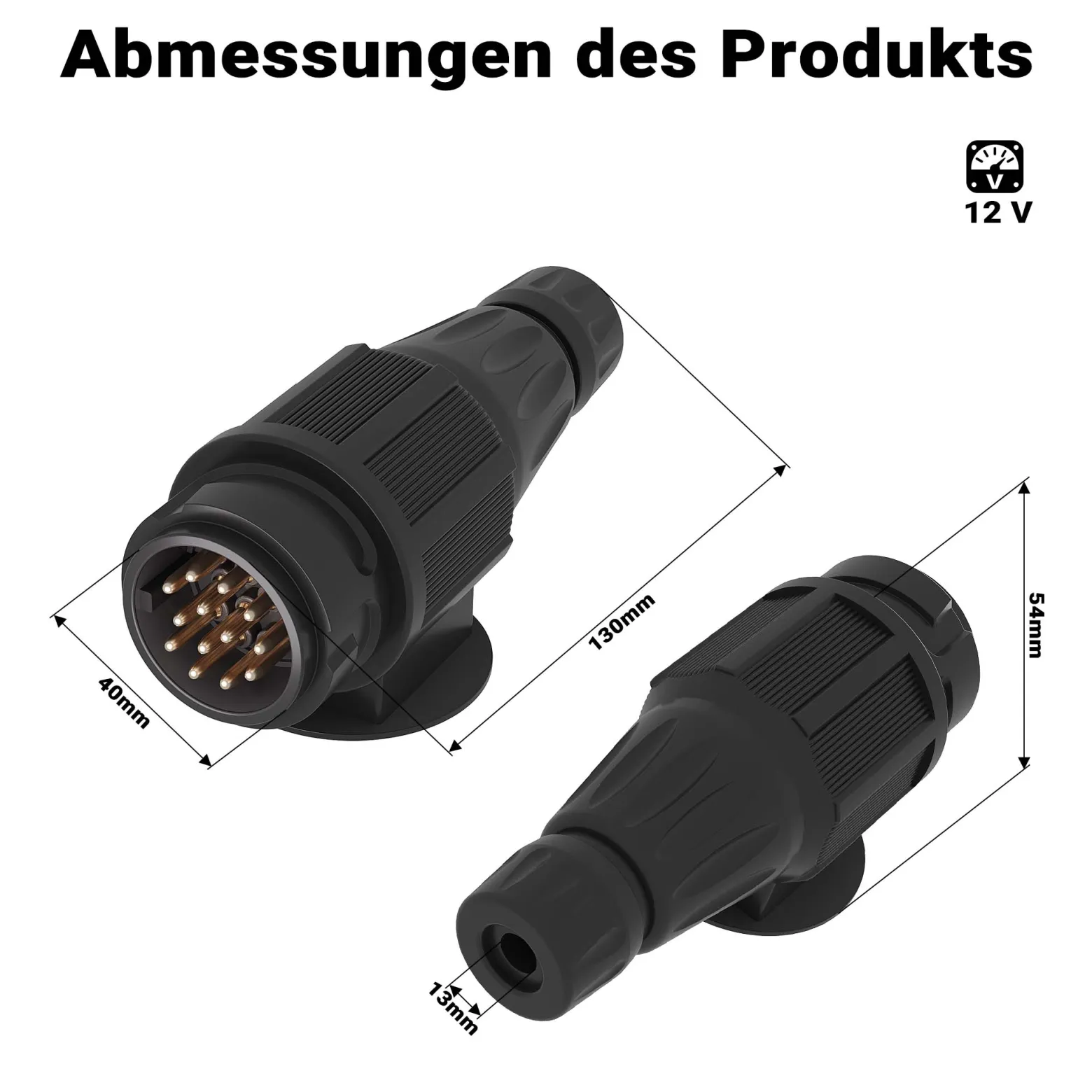 Wiltec Anhänger Stecker 13-polig 12V, Nylon Adapter für PKW Anhänger, Anhängerkupplung Steckanschluss, Anhängersteckdose