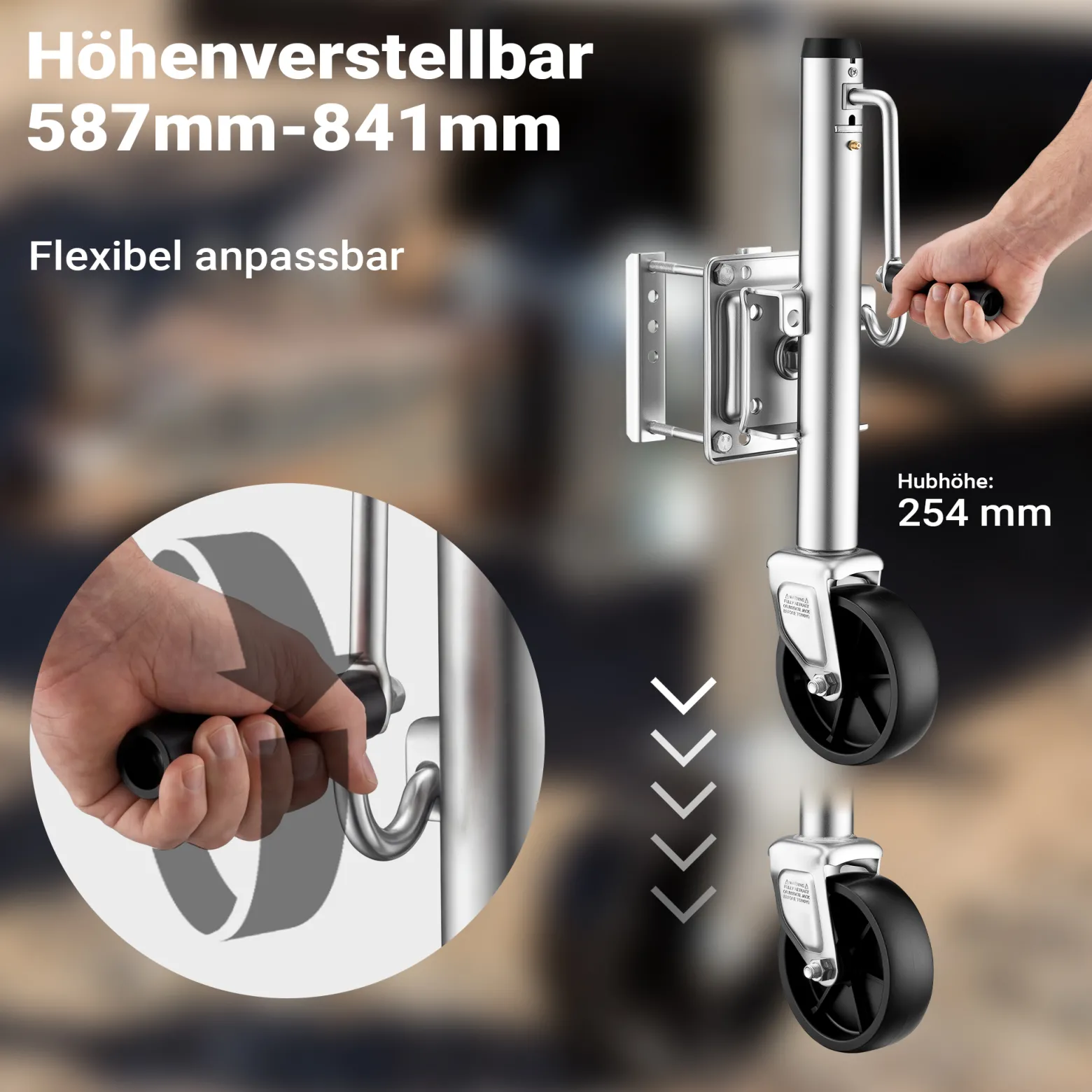 Wiltec Anhänger Stützrad bis 450 kg mit 254 mm Hubhöhe, Anhängerstütze aus verzinktem Stahl