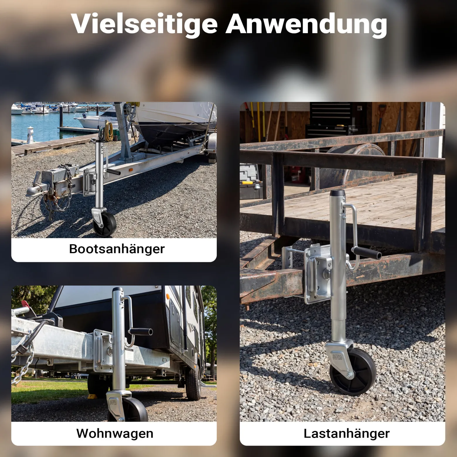 Wiltec Anhänger Stützrad bis 450 kg mit 254 mm Hubhöhe, Anhängerstütze aus verzinktem Stahl