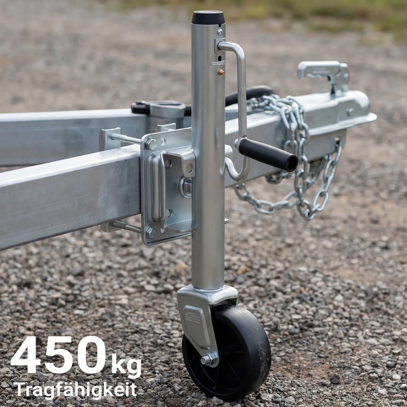 Wiltec Anhänger Stützrad bis 450 kg mit 254 mm Hubhöhe, Anhängerstütze aus verzinktem Stahl