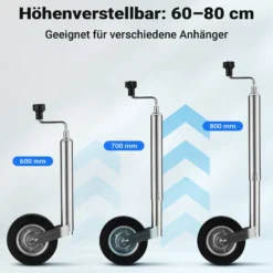 Wiltec Anhänger Stützrad mit 362 kg Stützlast ø48 mm, Bugrad mit Kurbel, Anhängerrad, Abstellstütze