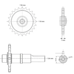 Wiltec Antriebswelle 22 mm 28T für LIFAN 6,5-13 PS Motor – Benzinmotor Ersatzteil für Ölbadkupplung – Einzylinder für Kleinmaschinen & Karts, 4-Takt Motor & OHV Ventilsteuerung