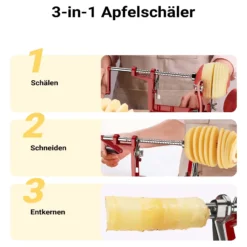 Wiltec Apfelschäler 3 in 1 mit Stahlklingen, Apfelschälmaschine 30 x 10 x 13 cm, Schäler, Entkerner und Schneider, multifunktionale Schälmaschine für Obst und Gemüse, Apfelentkerner und Apfelschneider