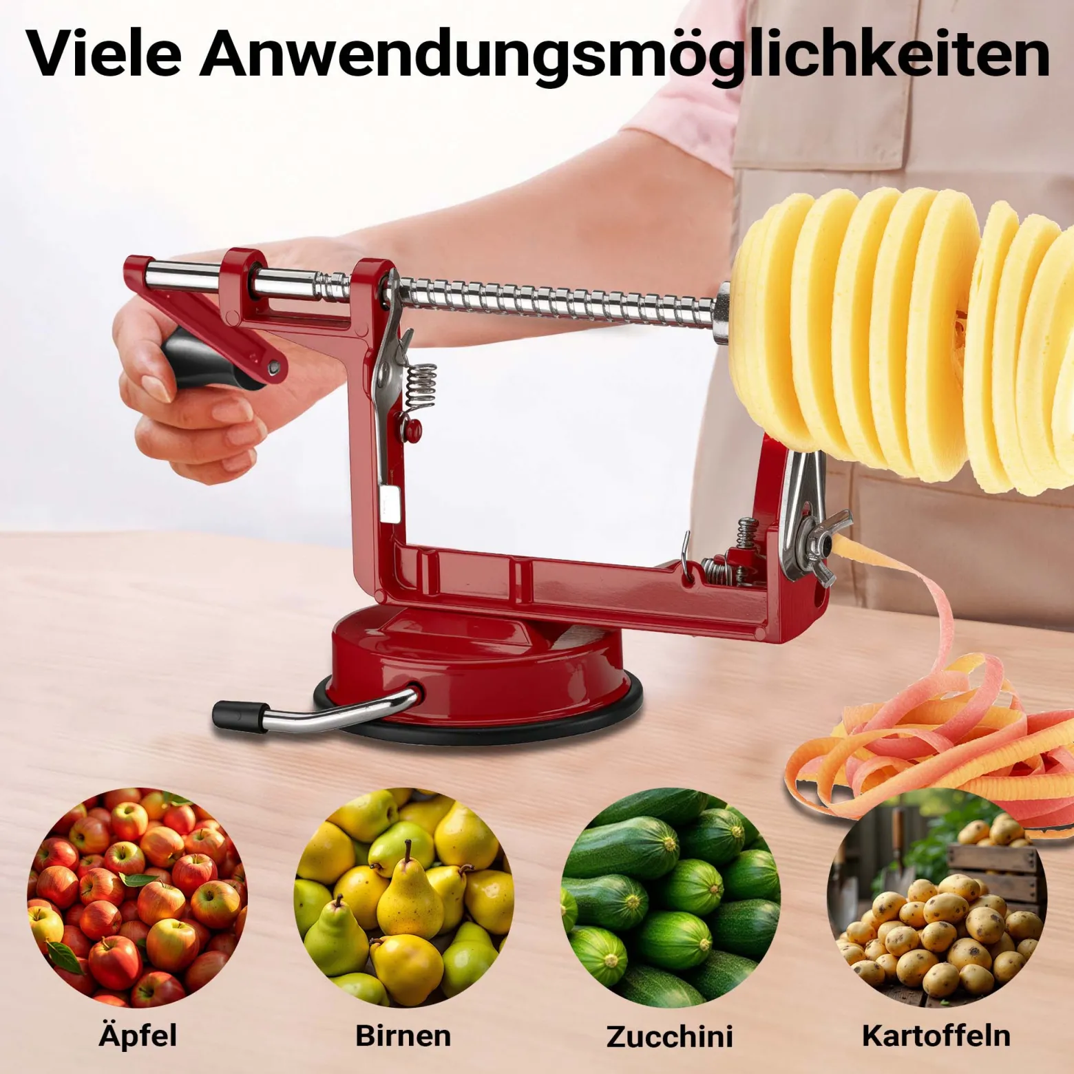 Wiltec Apfelschäler 3 in 1 mit Stahlklingen, Apfelschälmaschine 30 x 10 x 13 cm, Schäler, Entkerner und Schneider, multifunktionale Schälmaschine für Obst und Gemüse, Apfelentkerner und Apfelschneider