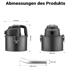 Wiltec Aschesauger 600 W, tragbarer Aschestaubsauger 4 l Fassungsvermögen, Staubsauger für Asche mit HEPA-Filter, effizienter Kaminsauger