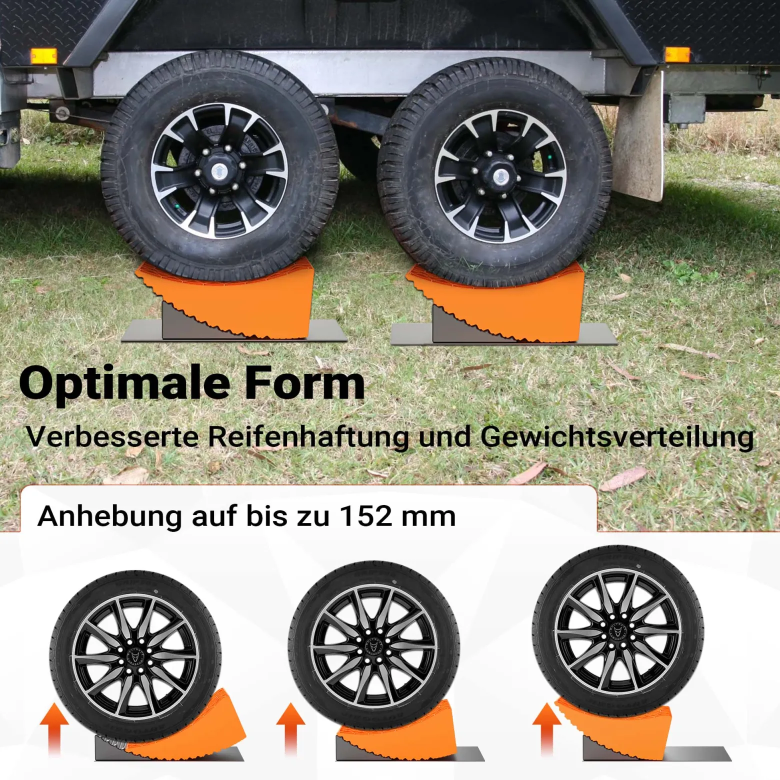 Wiltec Auffahrkeile für Wohnmobil 2er Set, Rundkeile 42,4 x 17 x 17,4 cm, Unterlegkeile 20,7 x 17 x 9,6 cm, Ausgleichskeile Wohnwagen aus HDPE, inkl. Gummimatte & Transporttasche