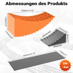 Wiltec Auffahrkeile für Wohnmobil 2er Set, Rundkeile 42,4 x 17 x 17,4 cm, Unterlegkeile 20,7 x 17 x 9,6 cm, Ausgleichskeile Wohnwagen aus HDPE, inkl. Gummimatte & Transporttasche
