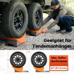 Wiltec Auffahrkeile für Wohnmobil 2er Set, Rundkeile 42,4 x 17 x 17,4 cm, Unterlegkeile 20,7 x 17 x 9,6 cm, Ausgleichskeile Wohnwagen aus HDPE, inkl. Gummimatte & Transporttasche