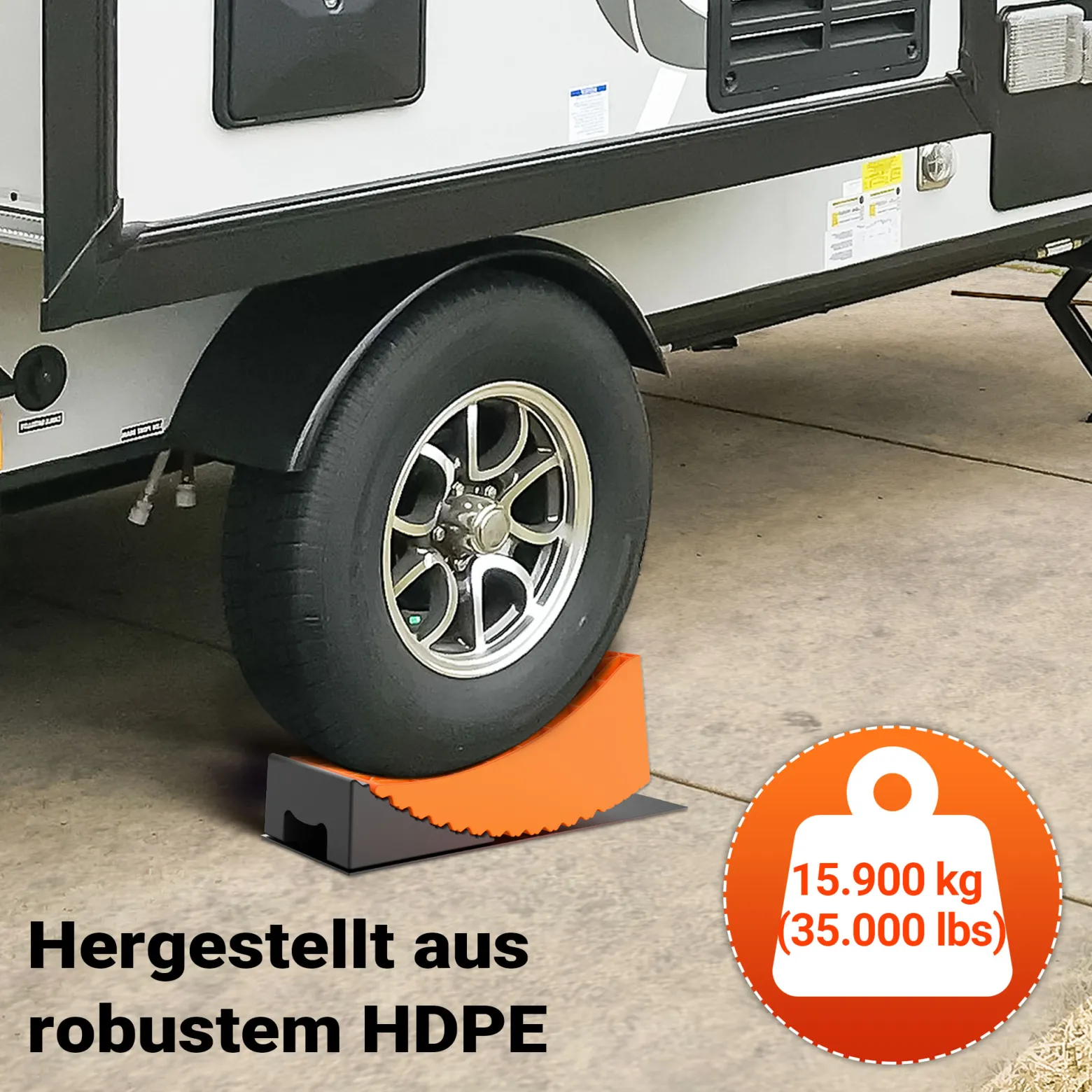 Wiltec Auffahrkeile für Wohnmobil 2er Set, Rundkeile 42,4 x 17 x 17,4 cm, Unterlegkeile 20,7 x 17 x 9,6 cm, Ausgleichskeile Wohnwagen aus HDPE, inkl. Gummimatte & Transporttasche