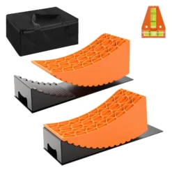 Wiltec Auffahrkeile für Wohnmobil 2er Set, Rundkeile 42,4 x 17 x 17,4 cm, Unterlegkeile 20,7 x 17 x 9,6 cm, Ausgleichskeile Wohnwagen aus HDPE, inkl. Gummimatte & Transporttasche