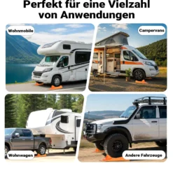 Wiltec Auffahrkeil für Wohnwagen 2 Stück 3,5 t Traglast, Unterlegkeile mit Stopper und Auffahrhilfe, Ausgleichskeile aus Kunststoff mit Transporttasche