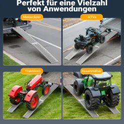 Wiltec Auffahrrampe 310 cm 540 kg für ATV Quad Motorrad, Aluminium Auffahrschiene faltbar, Verladerampe rutschsicher