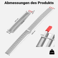 Wiltec Auffahrrampe 310 cm 540 kg für ATV Quad Motorrad, Aluminium Auffahrschiene faltbar, Verladerampe rutschsicher