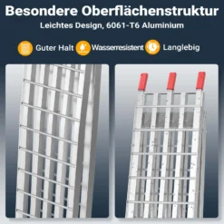 Wiltec Auffahrrampe 310 cm 540 kg für ATV Quad Motorrad, Aluminium Auffahrschiene faltbar, Verladerampe rutschsicher