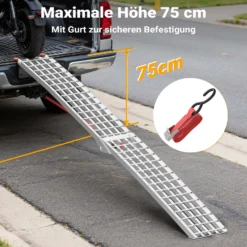 Wiltec Auffahrrampe 310 cm 540 kg für ATV Quad Motorrad, Aluminium Auffahrschiene faltbar, Verladerampe rutschsicher