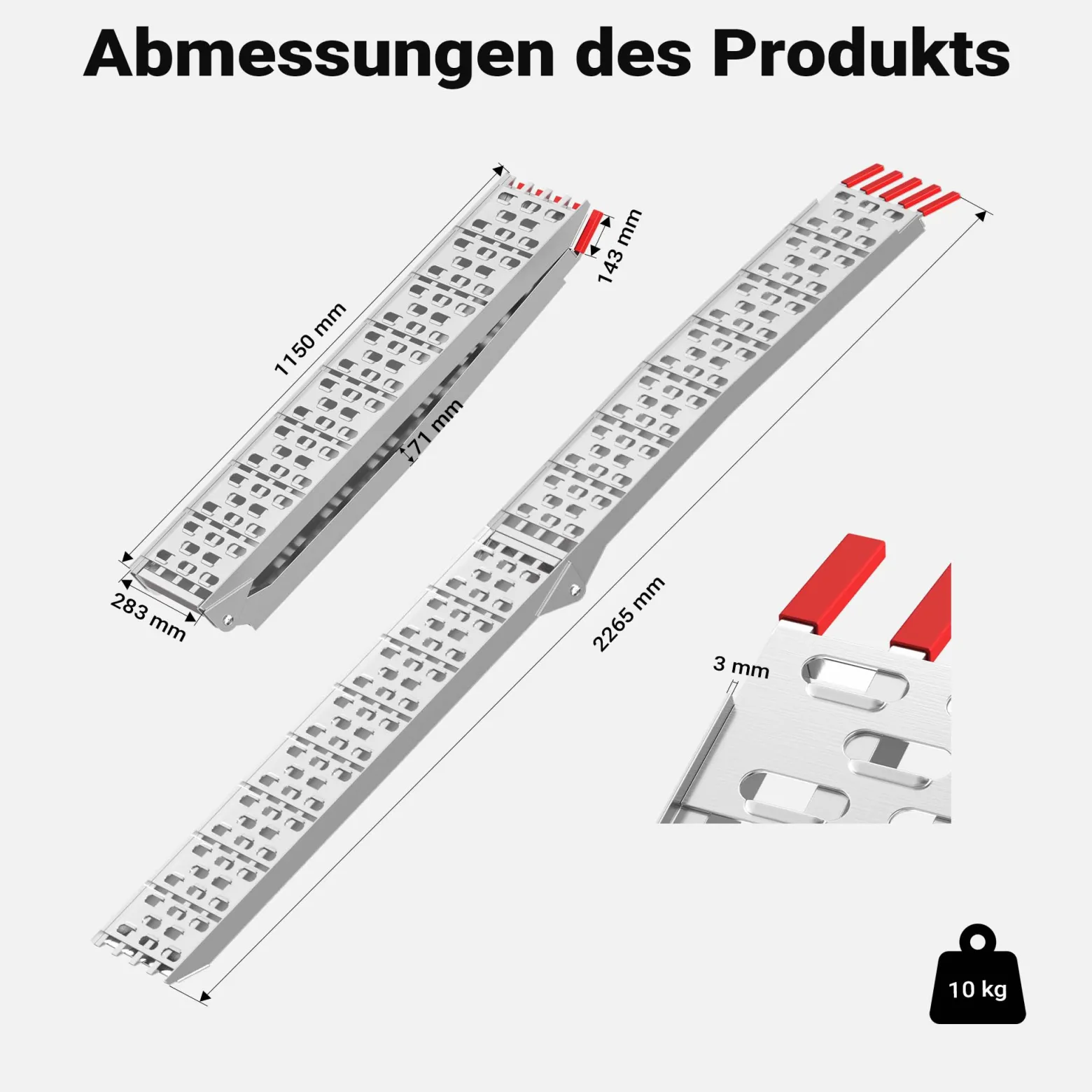 Wiltec Auffahrrampe 226 cm 410 kg für ATV Quad Motorrad, Aluminium Auffahrschiene faltbar, Verladerampe rutschsicher