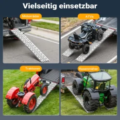 Wiltec Auffahrrampe 226 cm 410 kg für ATV Quad Motorrad, Aluminium Auffahrschiene faltbar, Verladerampe rutschsicher