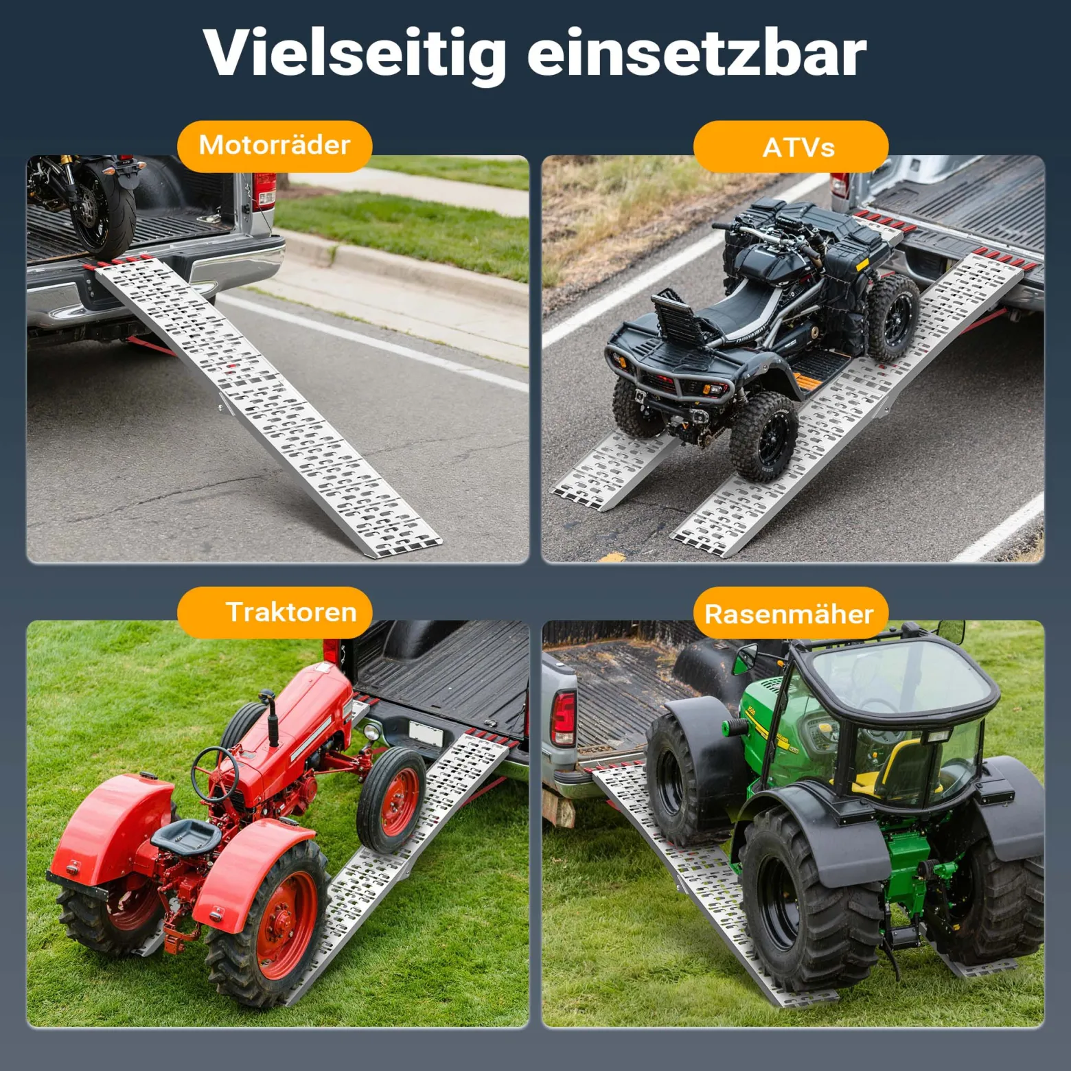 Wiltec Auffahrrampe 226 cm 410 kg für ATV Quad Motorrad, Aluminium Auffahrschiene faltbar, Verladerampe rutschsicher