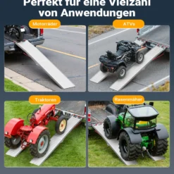 Wiltec Auffahrrampe 215 cm 340 kg für ATV Quad Motorrad, Aluminium Auffahrschiene faltbar, Verladerampe rutschsicher
