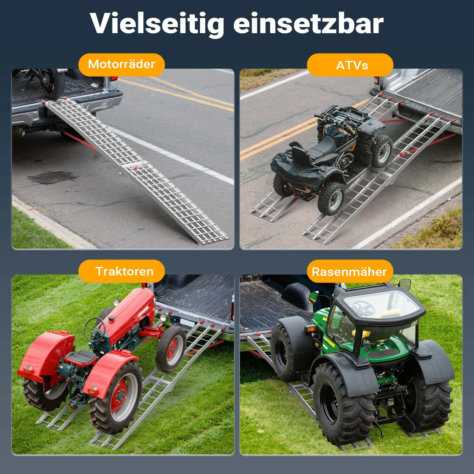 Wiltec Auffahrrampe 226 cm 340 kg für ATV Quad Motorrad, Aluminium Auffahrschiene faltbar, Verladerampe rutschsicher